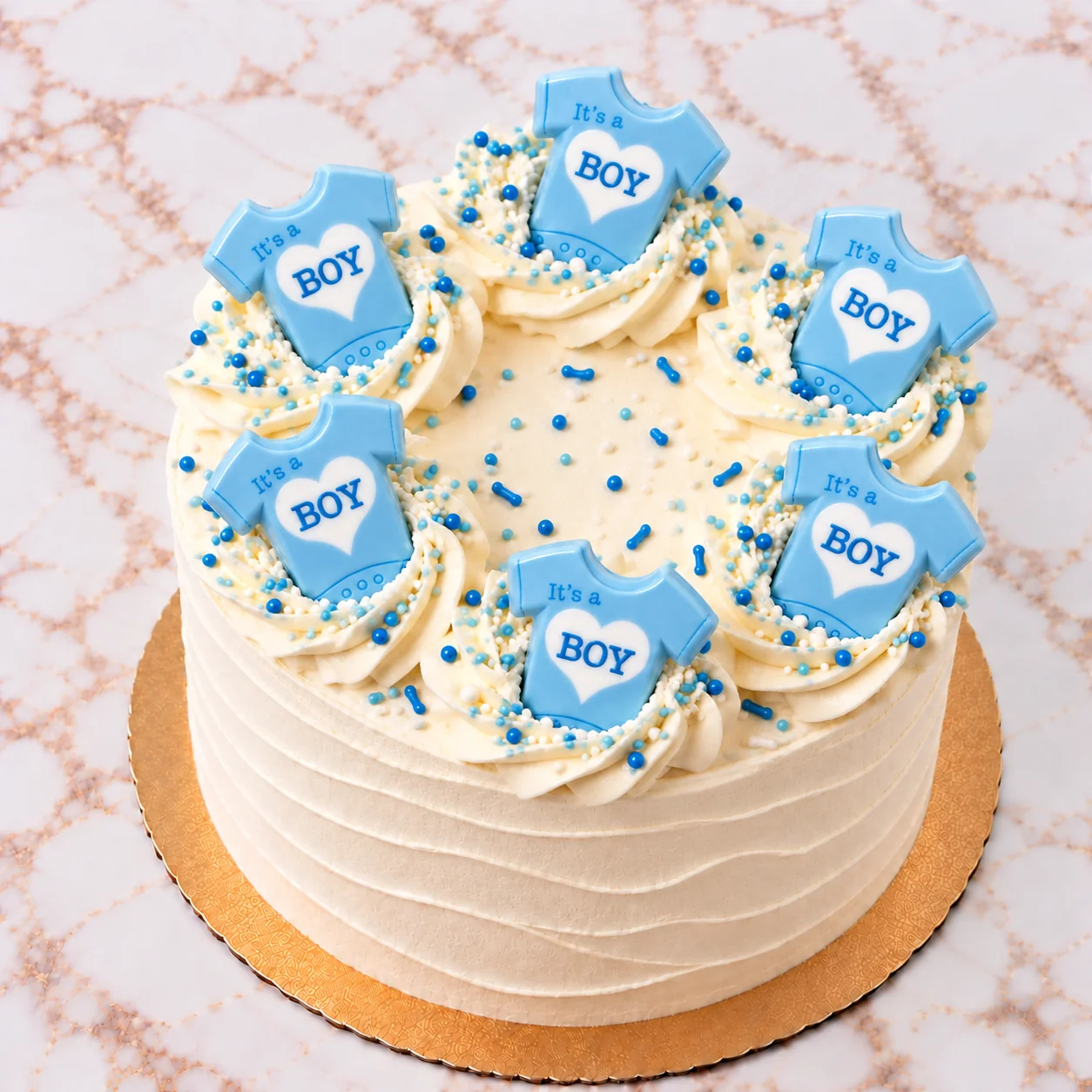 White Baby Boy Cake